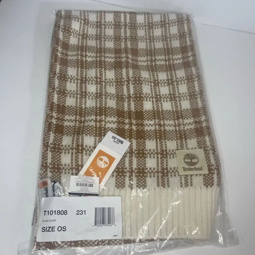 Timberland Scarf Buffalo Plaid 100% Acrylic Beige Off-White